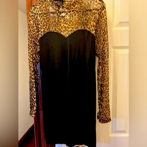Mesh leopard long sleeve mini dress with cut out back